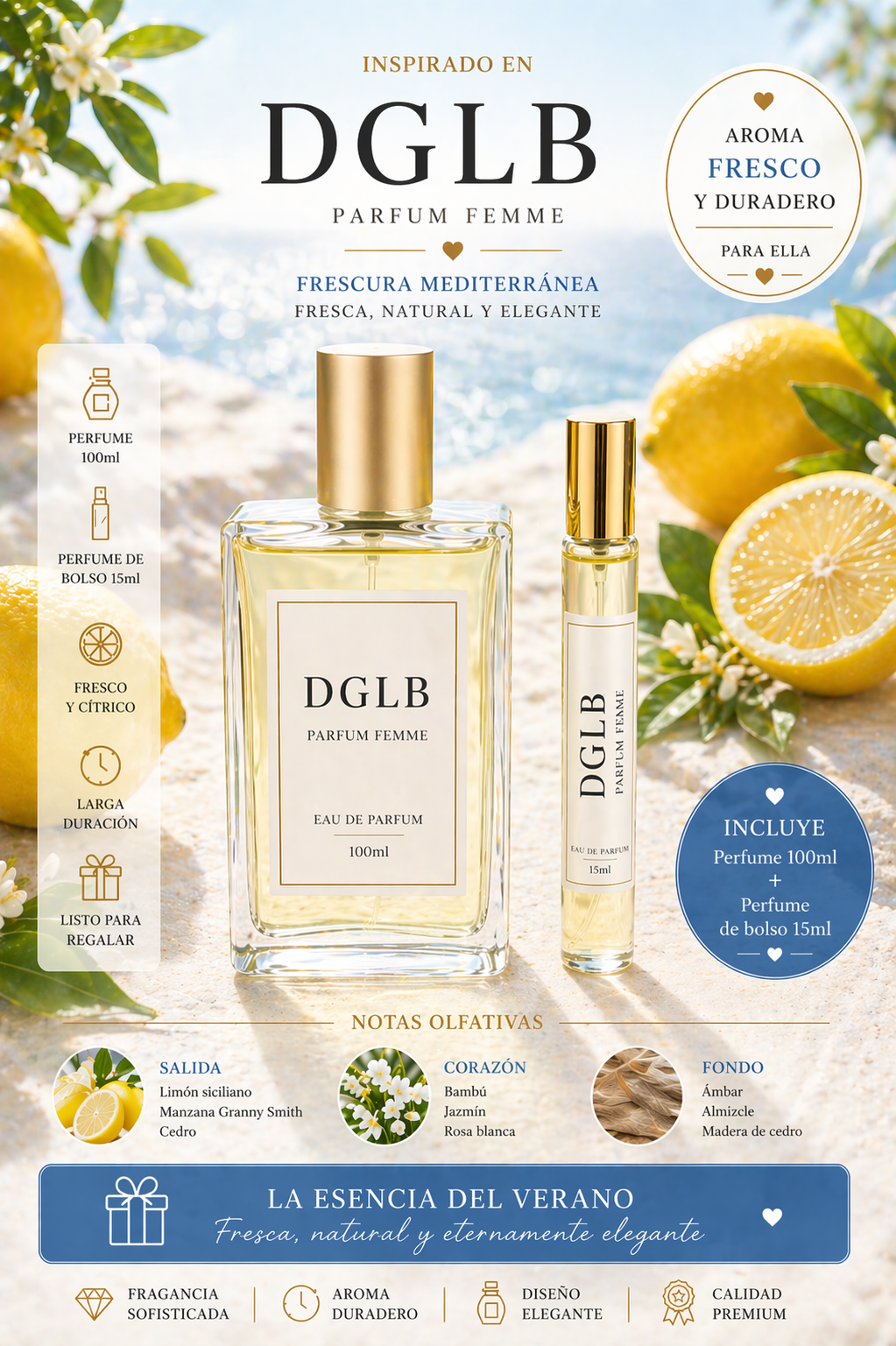 Perfume Mujer DGLB 100ml + 15ml | Aroma fresco inspirado en Light Blue