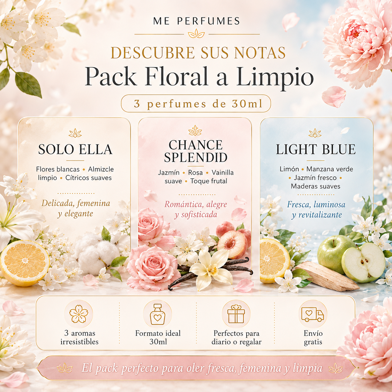 Pack Floral a Limpio Mujer | 3 Perfumes de 30ml con Envío Gratis