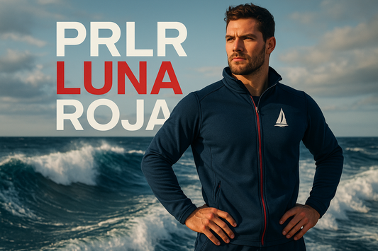 hombre con el mar de fondo y con texto PRLR Luna Roja