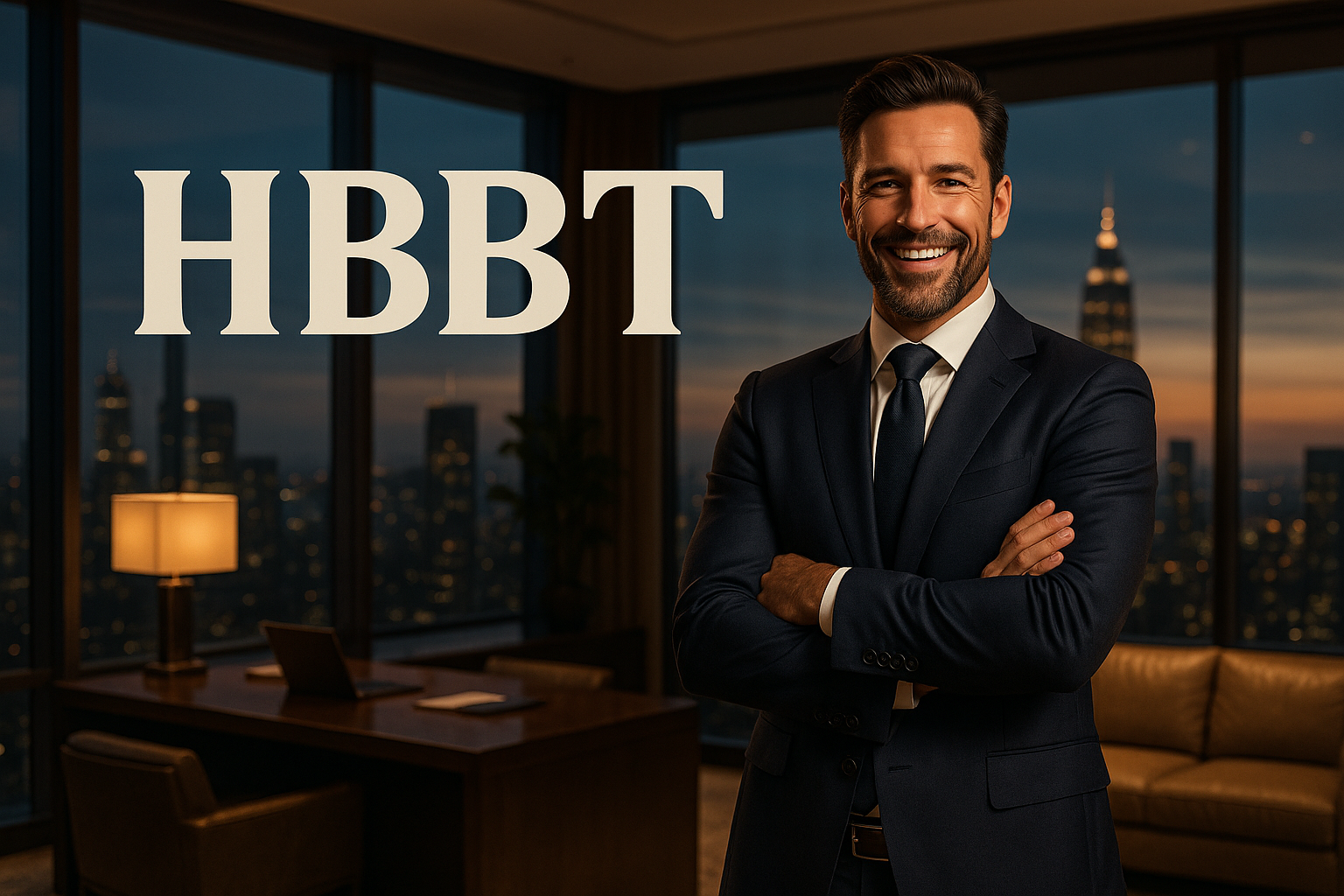 hombre con mucho éxito, texto HBBT. Exito