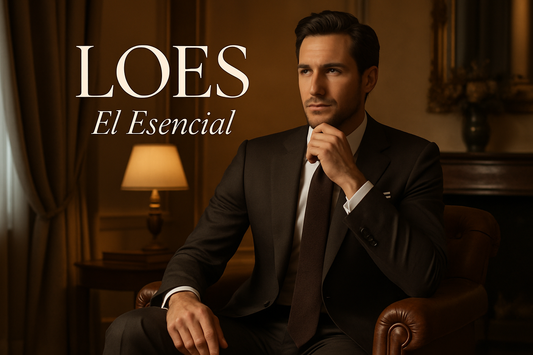 hombre elegante esencial en la vida con texto LOES El Esencial