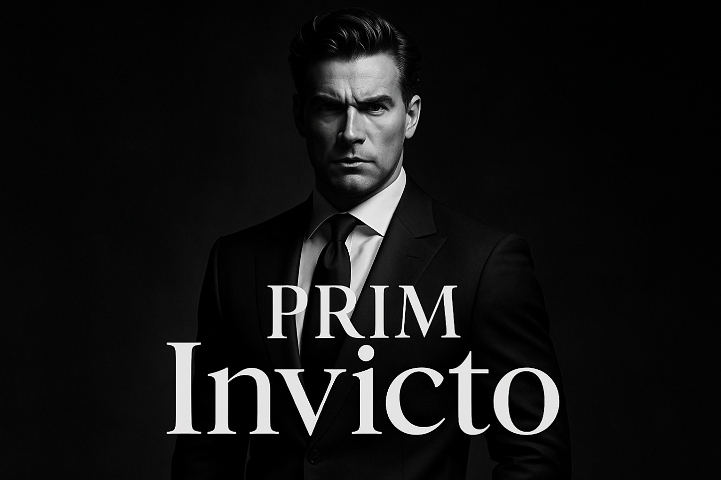 hombre invicto, fuerte, con caracter y elegancia, texto PRIM Invicto