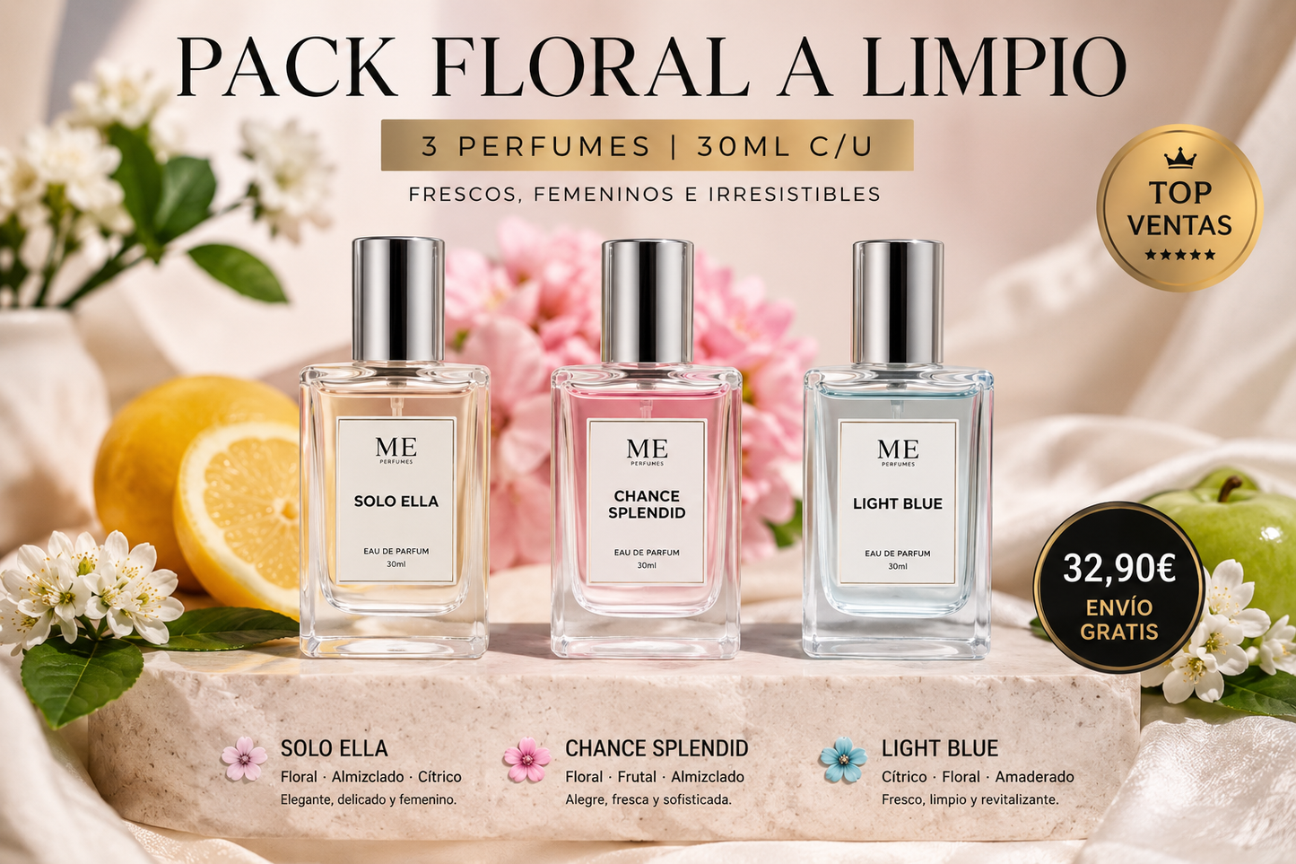 Pack Floral a Limpio Mujer | 3 Perfumes de 30ml con Envío Gratis