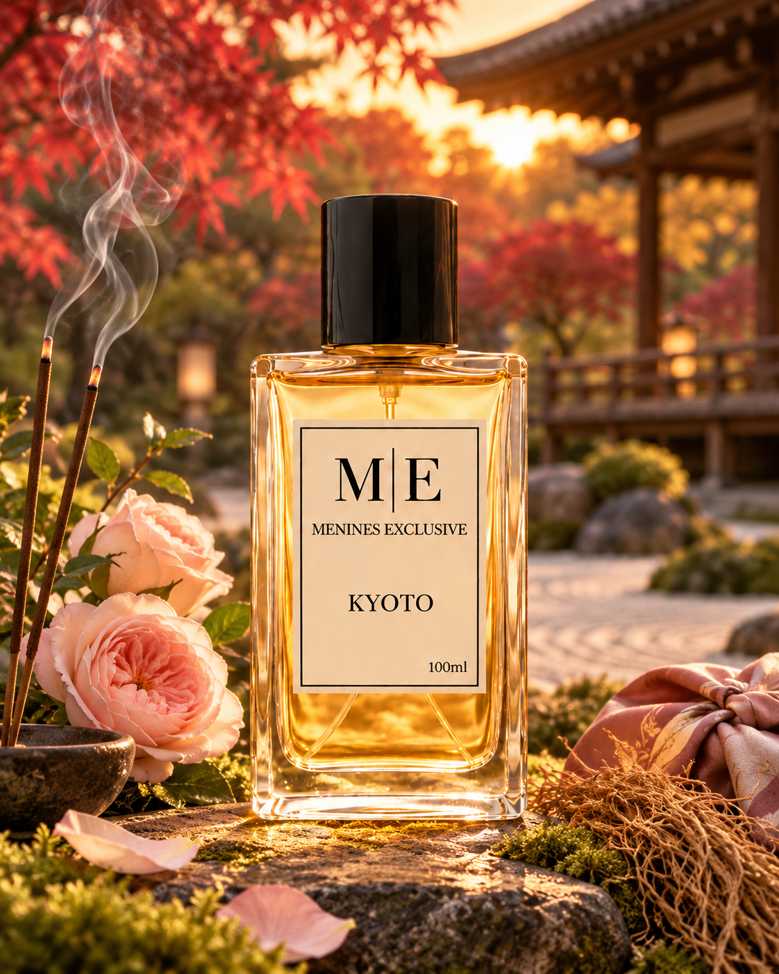 KYOTO perfume nicho unisex con incienso, rosa y vetiver - Menines Perfumes