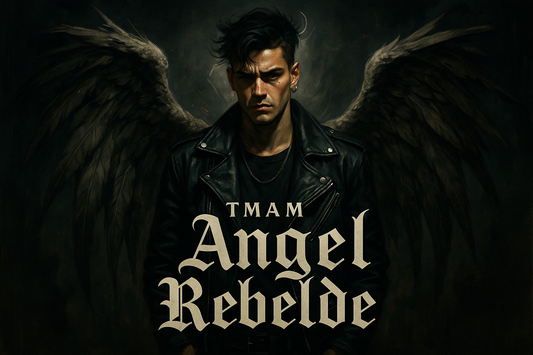 hombre con aura rebelde ángel rebelde con texto TMAM Angel Rebelde