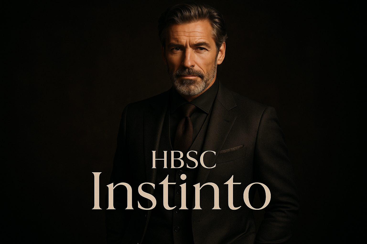 hombre con instinto, elegante, con experiencia. Texto HBSC Instinto