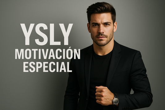 hombre con una motivación especial, joven y atractivo. Text YSLY Motivación Especial