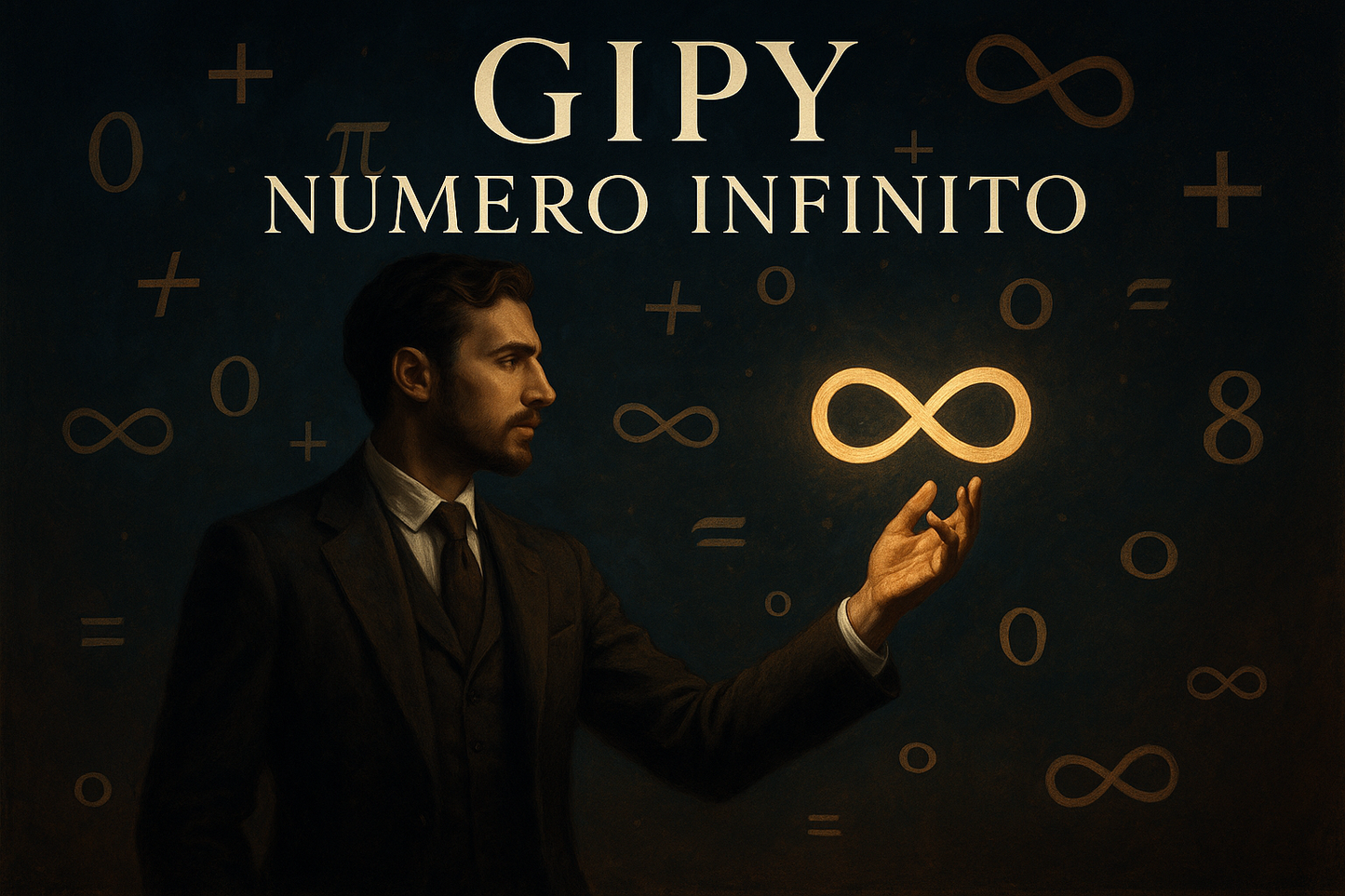 hombre elegante en busca del numero infinito, texto GIPY Numero Infinito