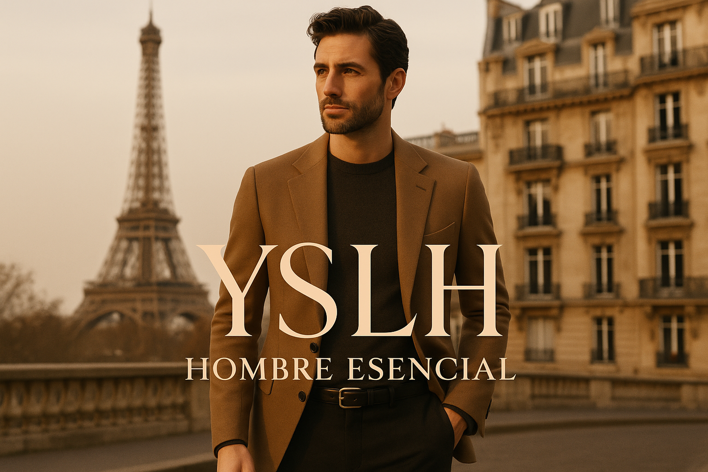 hombre elegante esencial que este en parís con texto YSLH Hombre Esencial