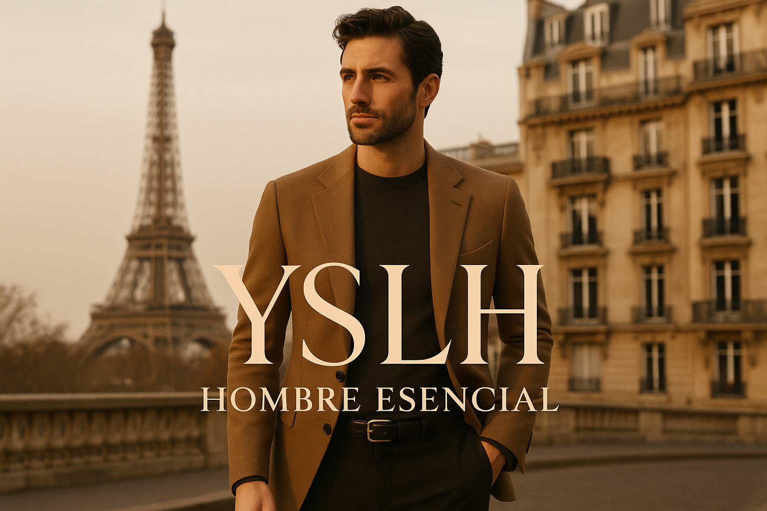 hombre elegante esencial que este en parís con texto YSLH Hombre Esencial