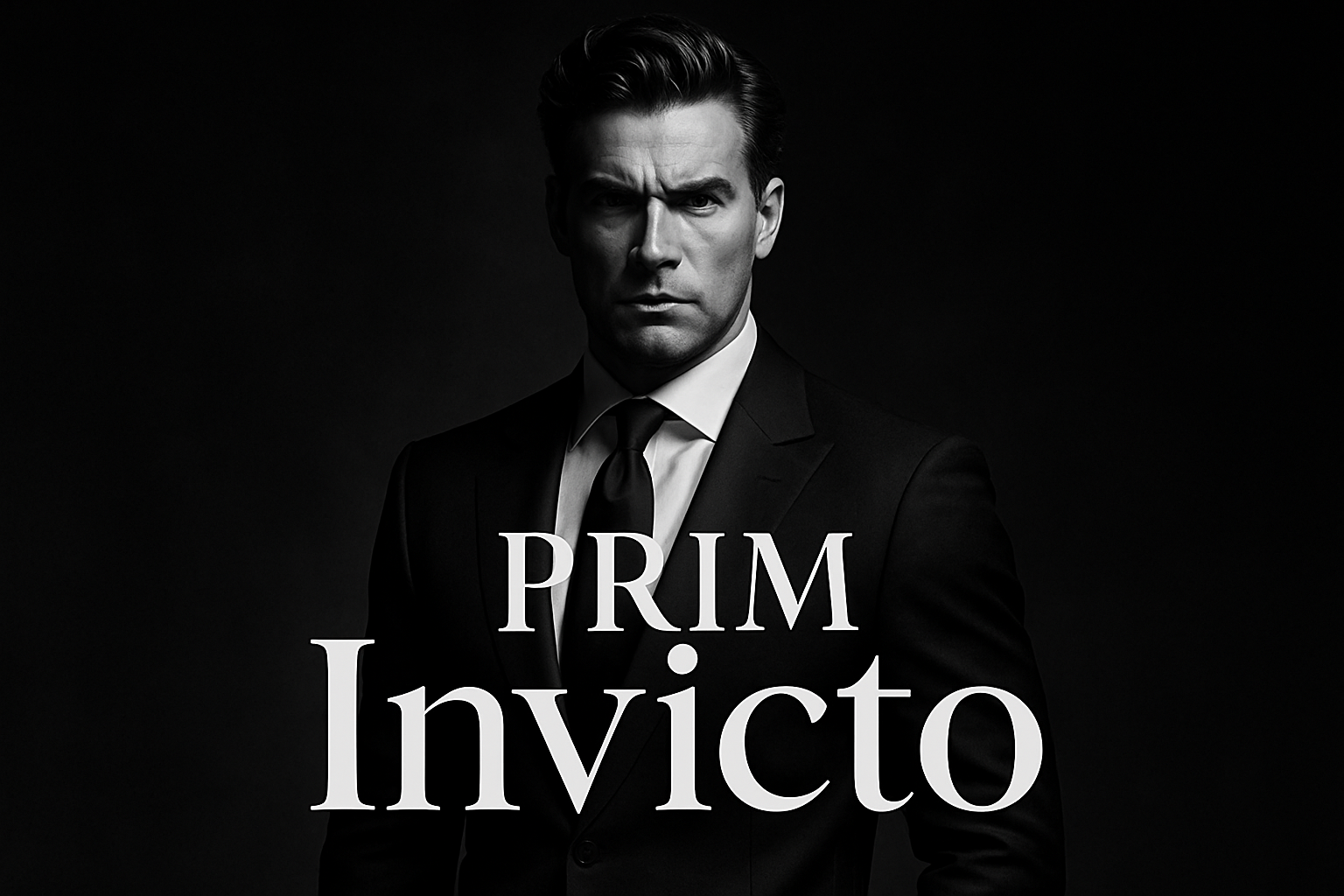 hombre invicto, fuerte, con caracter y elegancia, texto PRIM Invicto