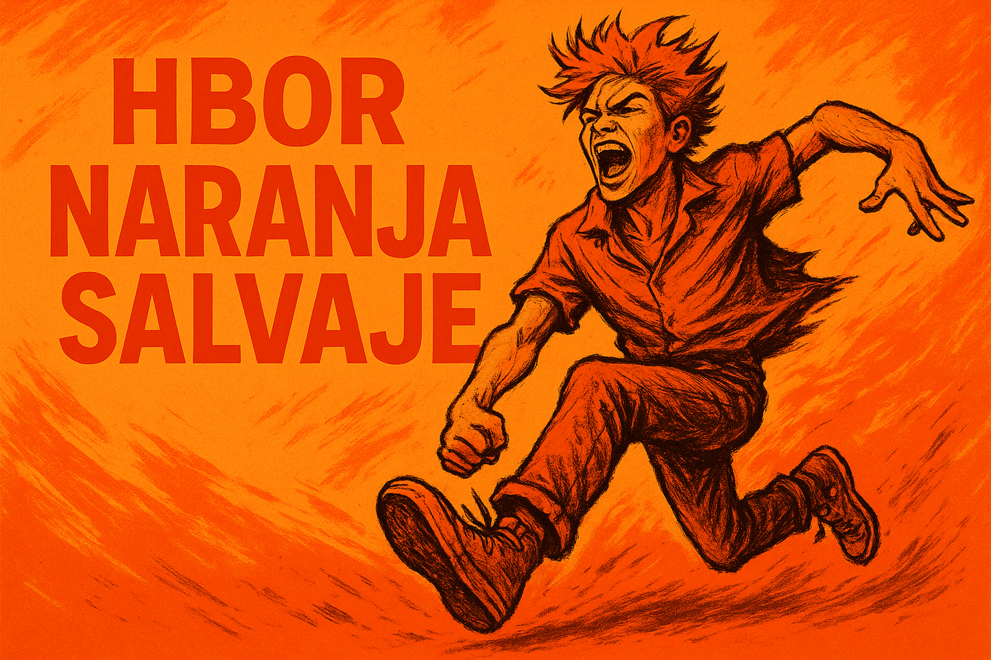 hombre joven salvaje con tonos naranjas, Texto HBOR Naranja Salvaje