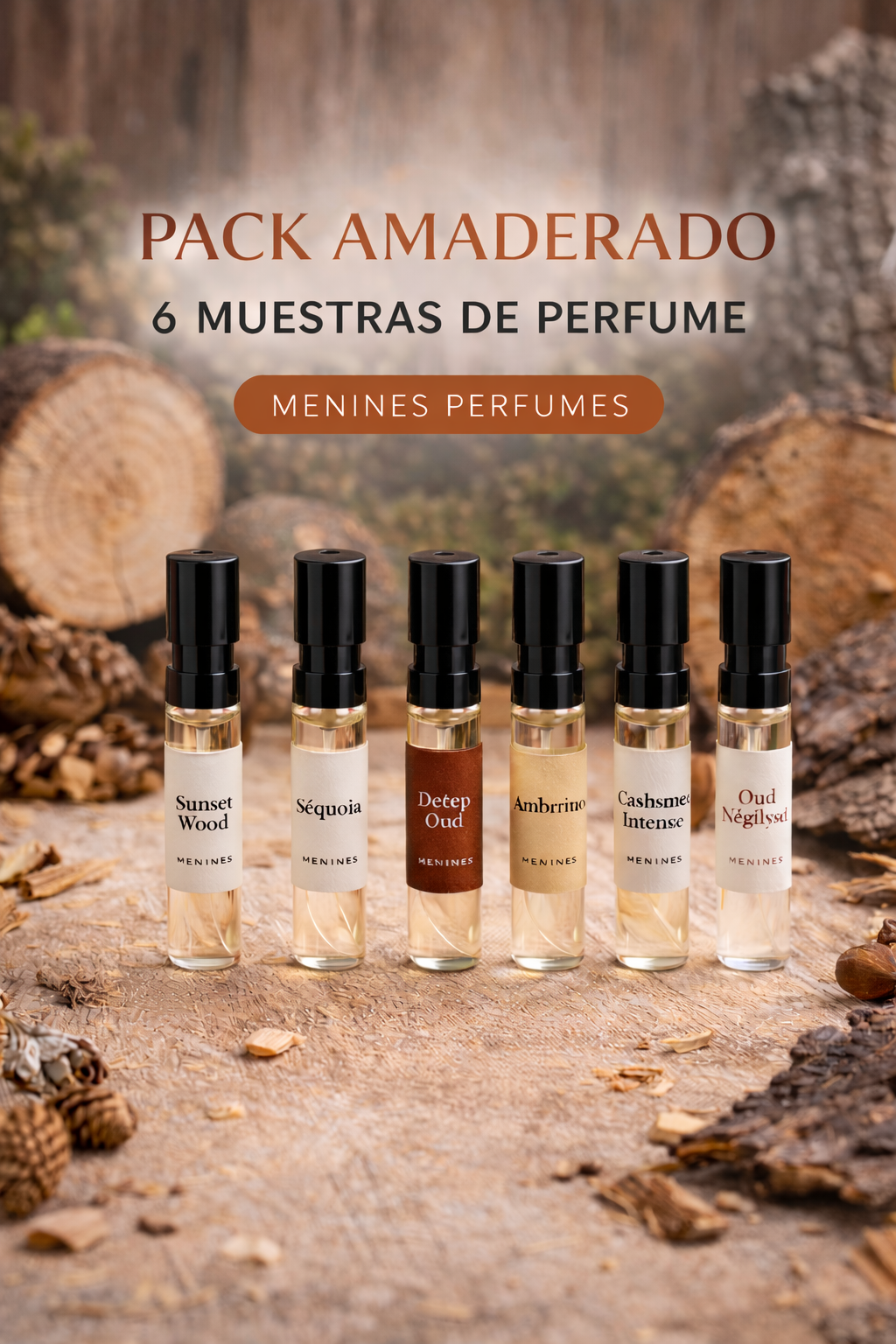 Cofret Descubrimiento Amaderado Menines: Elegancia y Sofisticación Profunda - 6 Muestras x 3ml