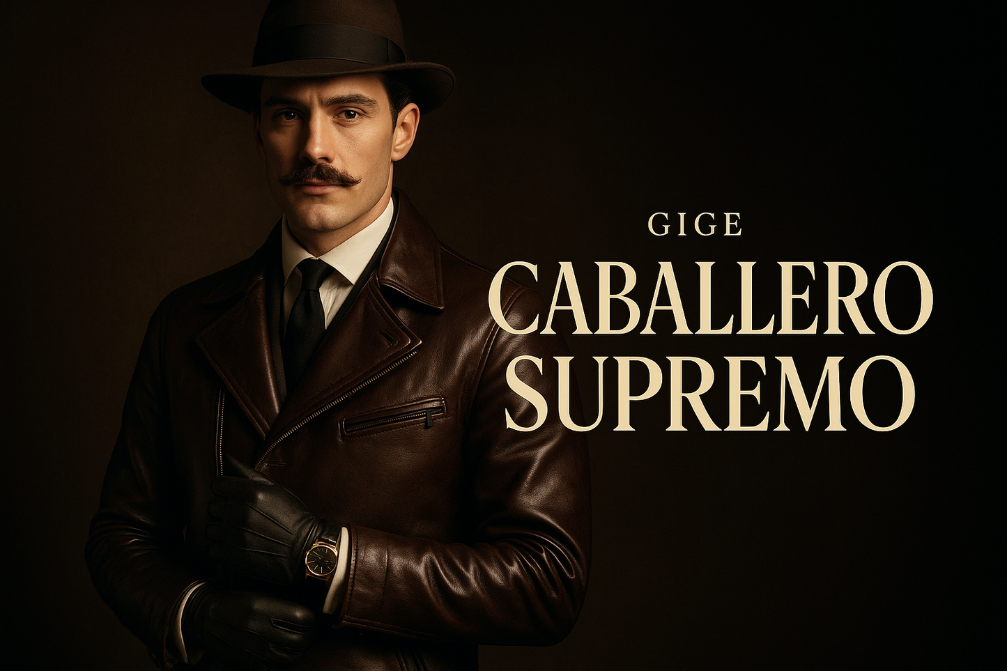 un caballero supremo de cuero de la Inglaterra, con texto GIGE Caballero Supremo